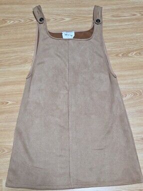 Sadie & Sage Faux Suede Overall Pinafore Dress Tan XS